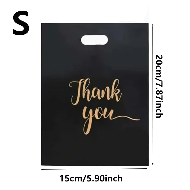 100PCS Black Thank You Bag Plastic Handheld Thank You Gift Packaging Anniversary Christmas Birthday Wedding Party