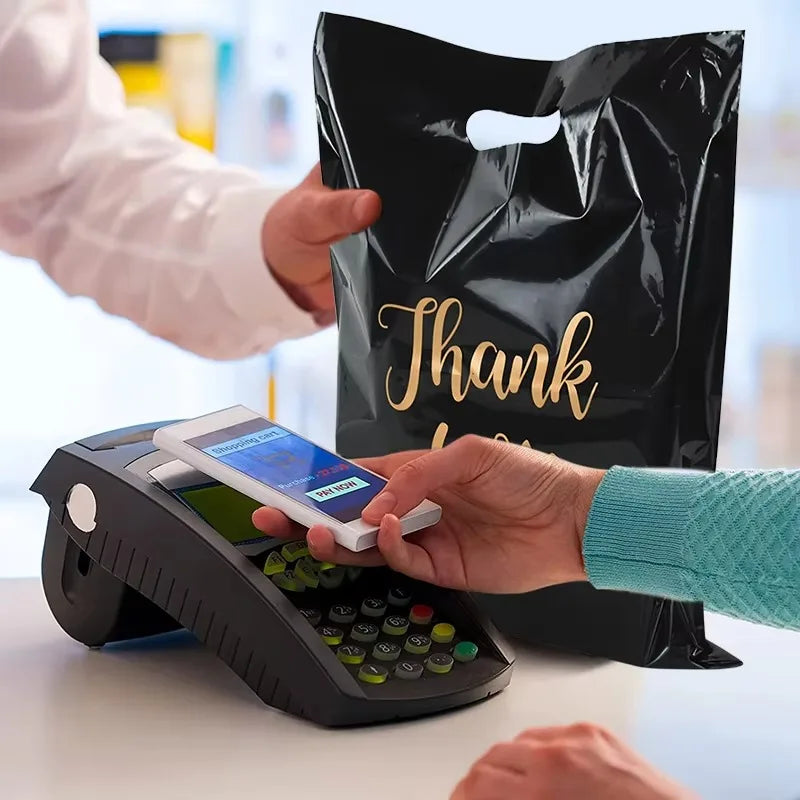 100PCS Black Thank You Bag Plastic Handheld Thank You Gift Packaging Anniversary Christmas Birthday Wedding  Party