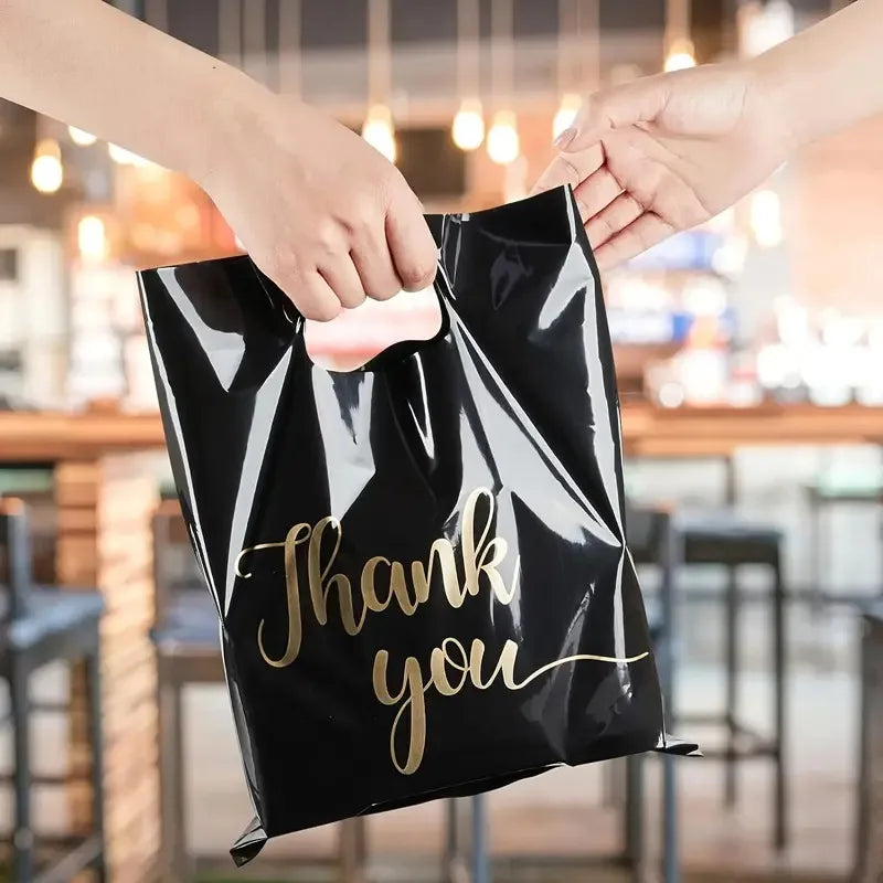 100PCS Black Thank You Bag Plastic Handheld Thank You Gift Packaging Anniversary Christmas Birthday Wedding  Party