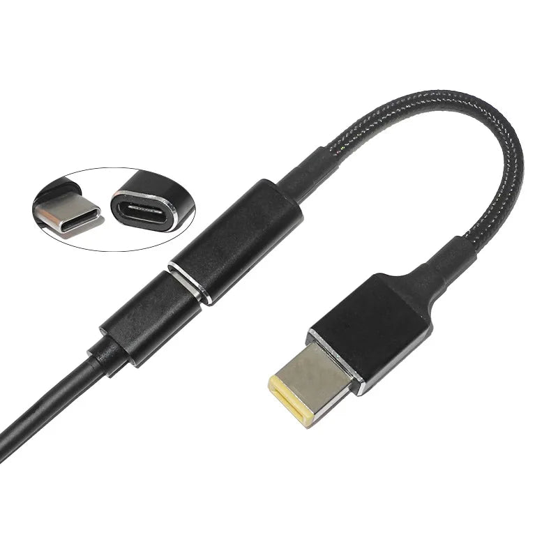 100W USB Type C Female to Square Plug Converter USB-C Fast Charging Cable Laptop Dc Power Adapter Connector for Lenovo Thinkpad