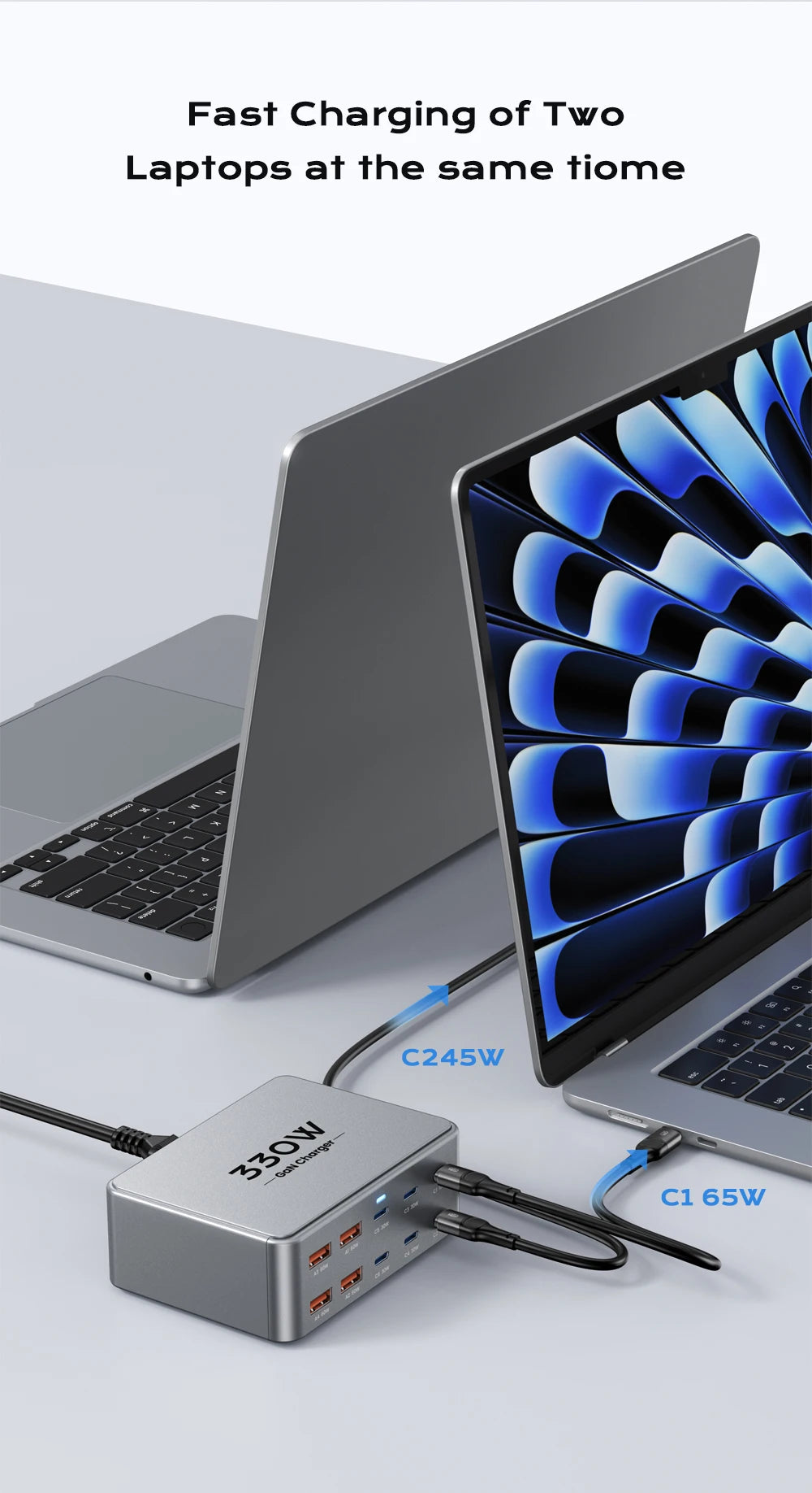 330W GaN USB C Charger 10-Port Desktop Charger Type C 100W PD3.0 PPS QC3.0 Fast Charging for MacBook Tablet Samsung iPhone 15 16
