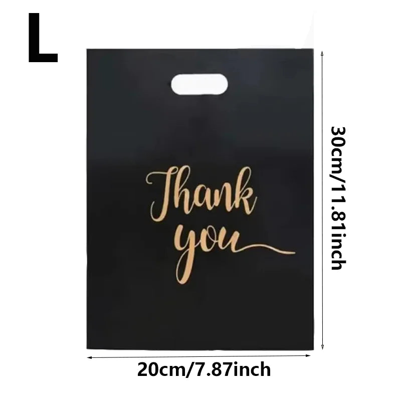 100PCS Black Thank You Bag Plastic Handheld Thank You Gift Packaging Anniversary Christmas Birthday Wedding  Party