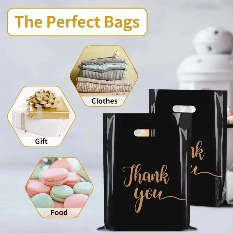 100PCS Black Thank You Bag Plastic Handheld Thank You Gift Packaging Anniversary Christmas Birthday Wedding  Party