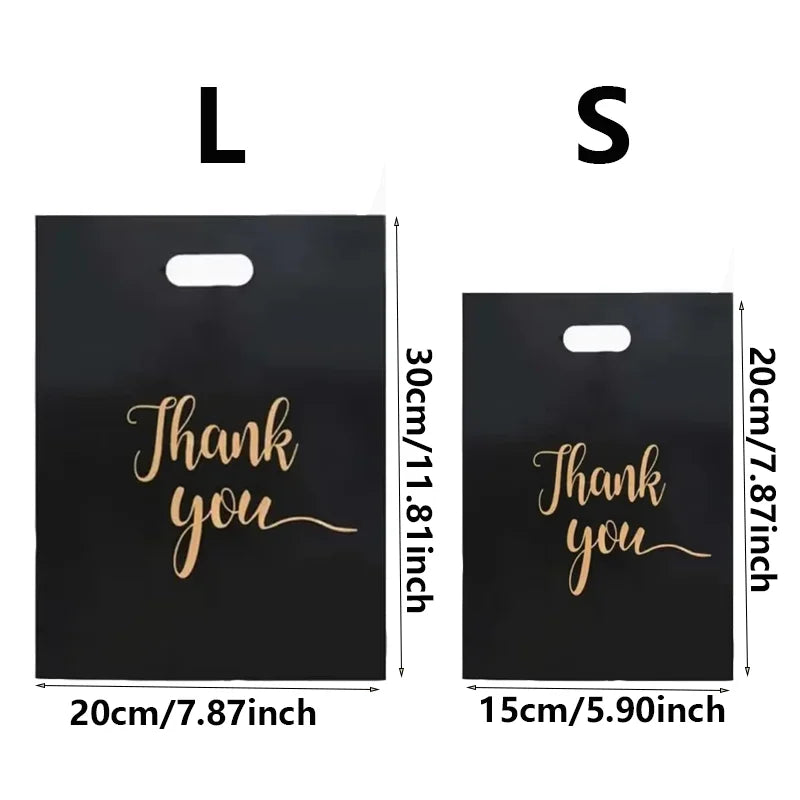 100PCS Black Thank You Bag Plastic Handheld Thank You Gift Packaging Anniversary Christmas Birthday Wedding  Party